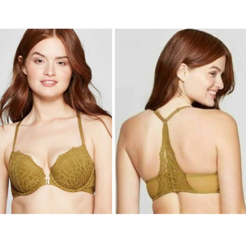 Auden Olive Green Lace Front-Close Racerback Bra